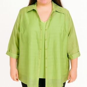 Giorgio Fiorlini Green Spandex Blend Deep Vneck Blouse Plus Size 26/28